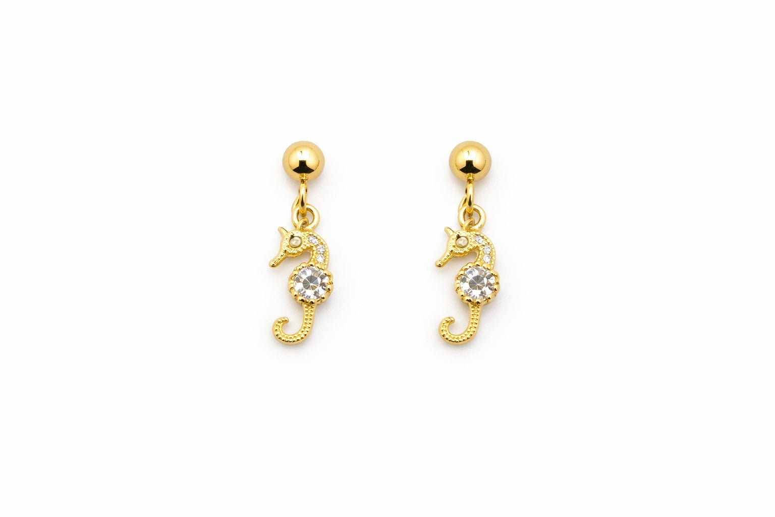 18K Gold Plated Seahorse CZ Necklace & Earrings Set Ocean Jewelry Gift for Her2