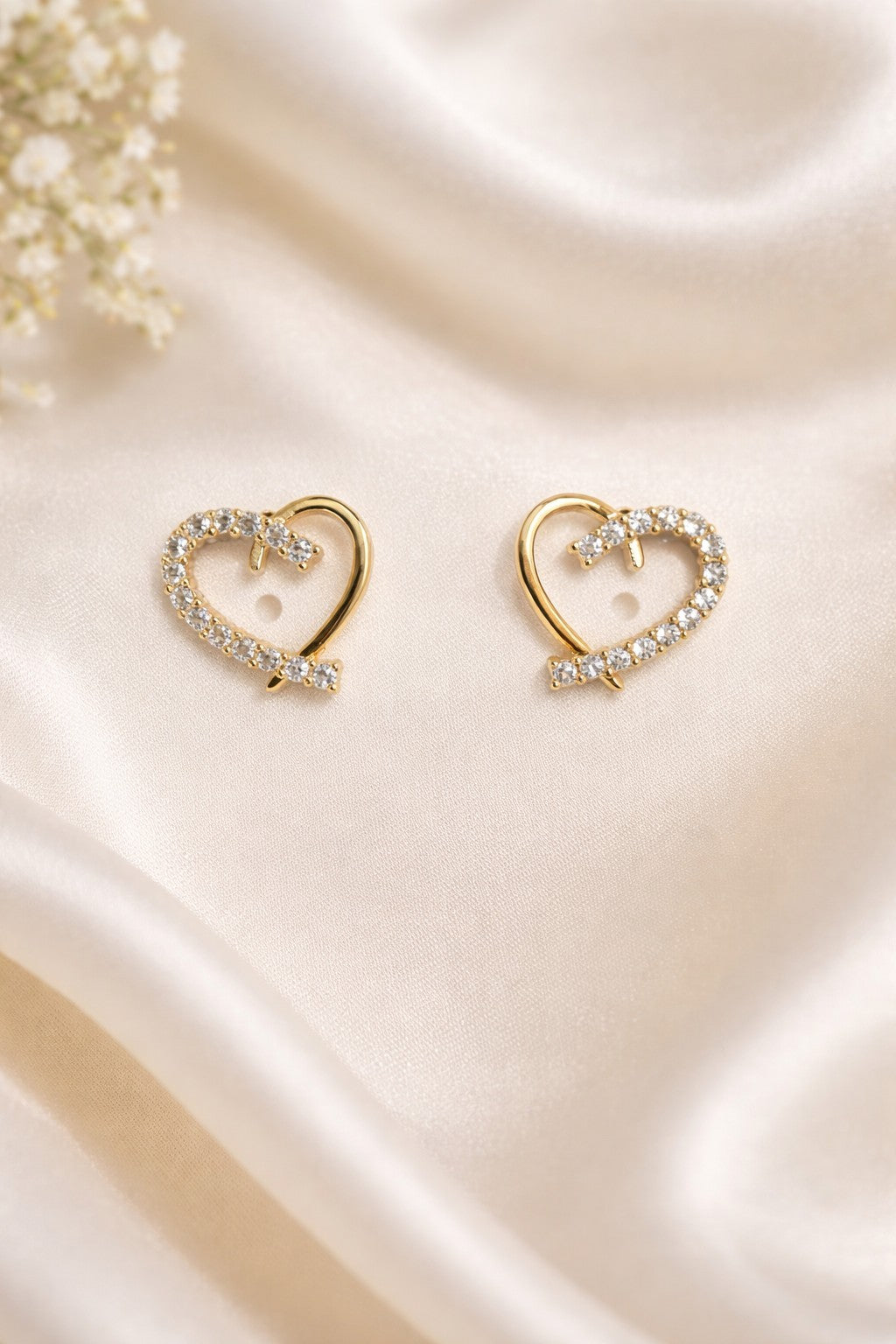 18K Gold Plated Heart Jewelry Set CZ Necklace 18" And Stud Earrings Gift1