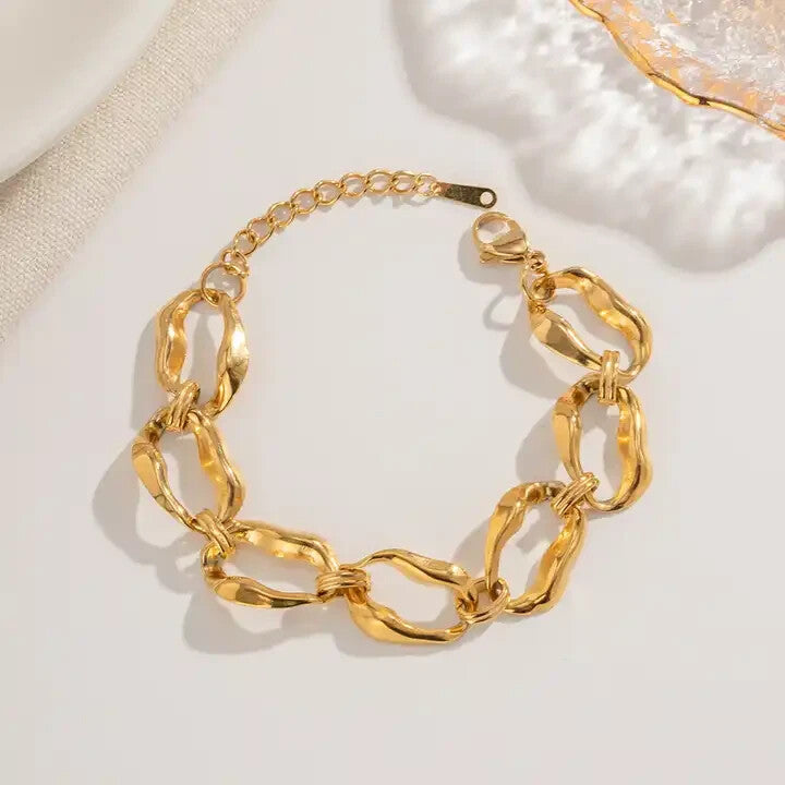 18K Gold Plated Stainless Steel Chunky Link Bracelet Adjustable Women1