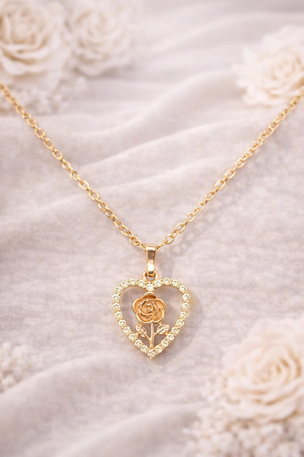 18K Gold Plated Heart Jewelry Set Yellow CZ Rose Necklace Earrings3