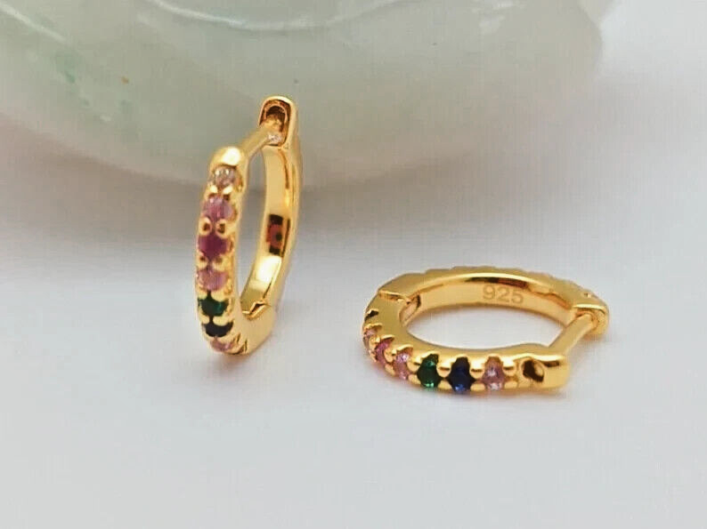 18K Gold Plated Multi-Color Cubic Zirconia Mini Hoop Earrings for Kids or Adults1