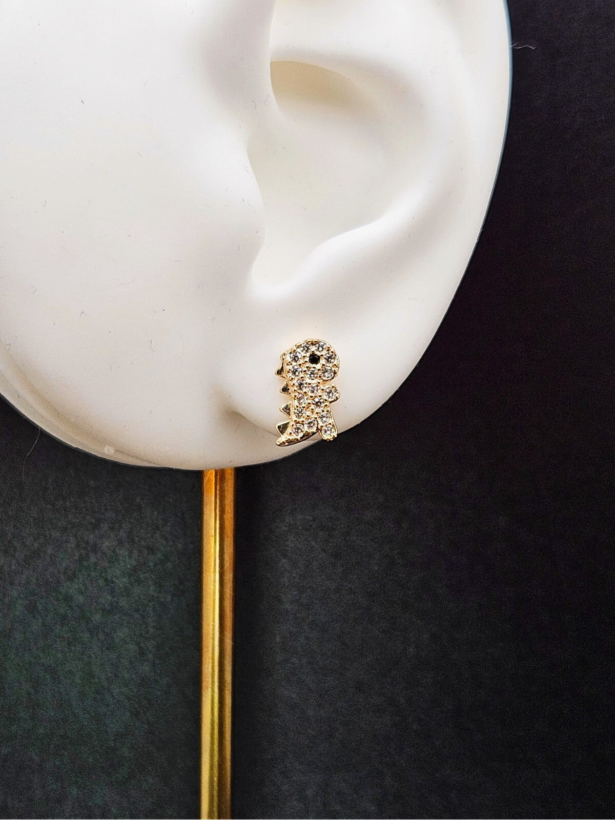 18K Gold with White Clear Cubic Zirconia Dinosaur Stud Earrings  for All Ages1