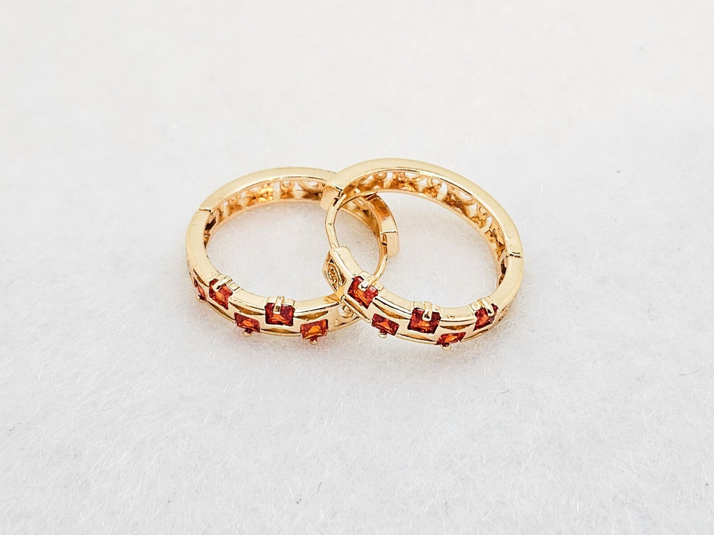 18K Gold Plated Brass Hoop Earrings with Vibrant Citrine Color Cubic Zirconia2