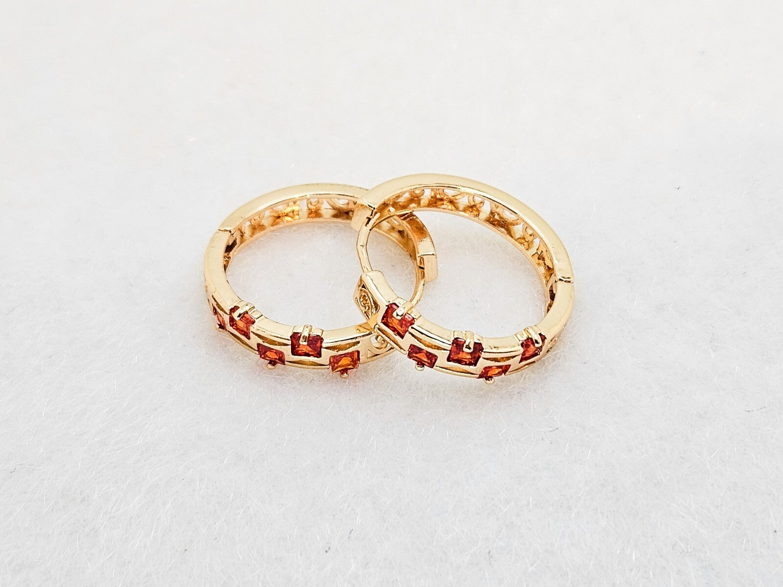 18K Gold Plated Brass Hoop Earrings with Vibrant Citrine Color Cubic Zirconia2