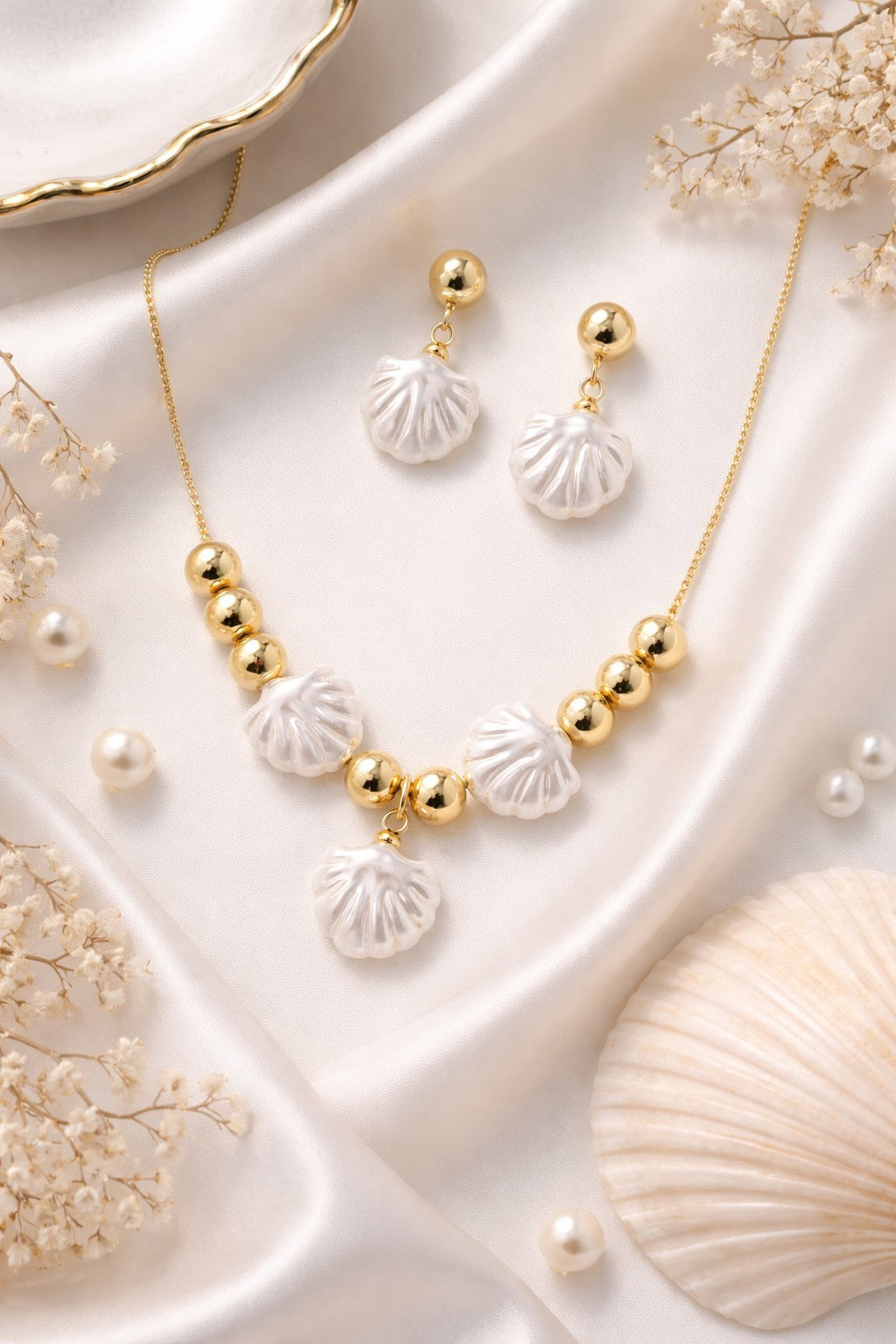 18K Gold Plated Seashell Jewelry Set – Adjustable Necklace & Earrings For Women5