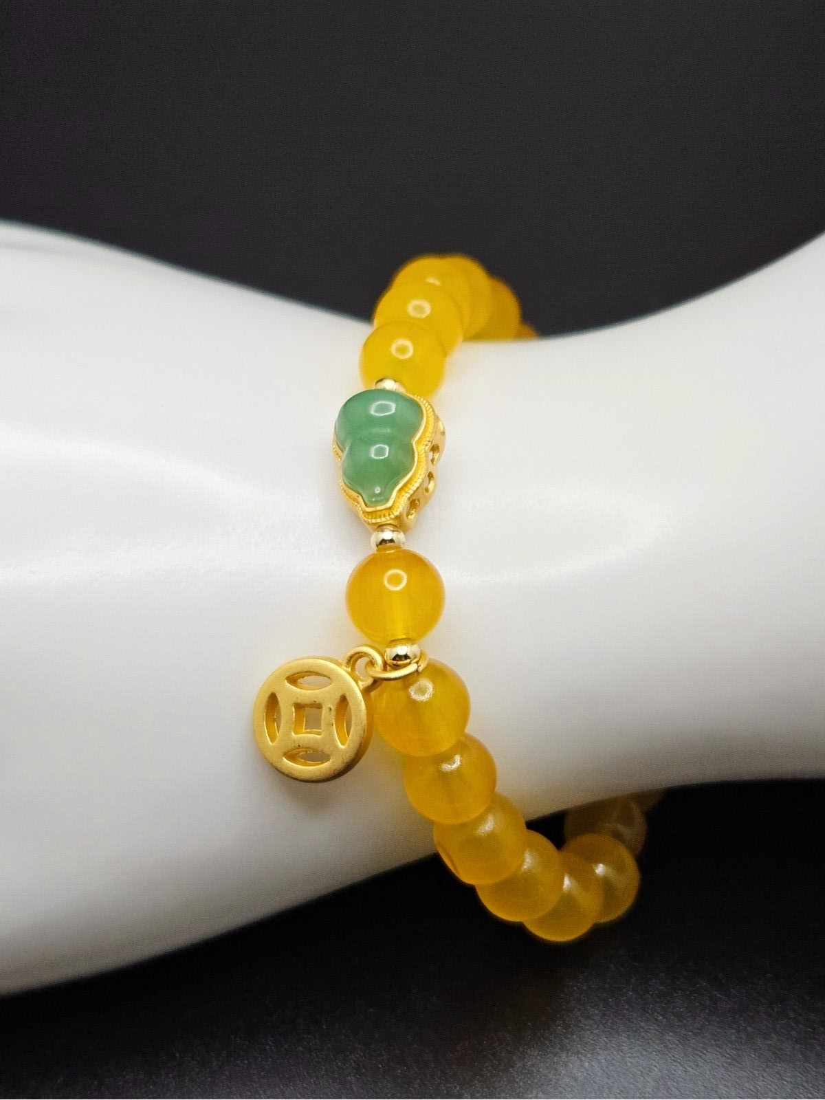 Natural Yellow Agate Beaded Bracelet, Gourd Shape Charms, Adjustable Bracelet2