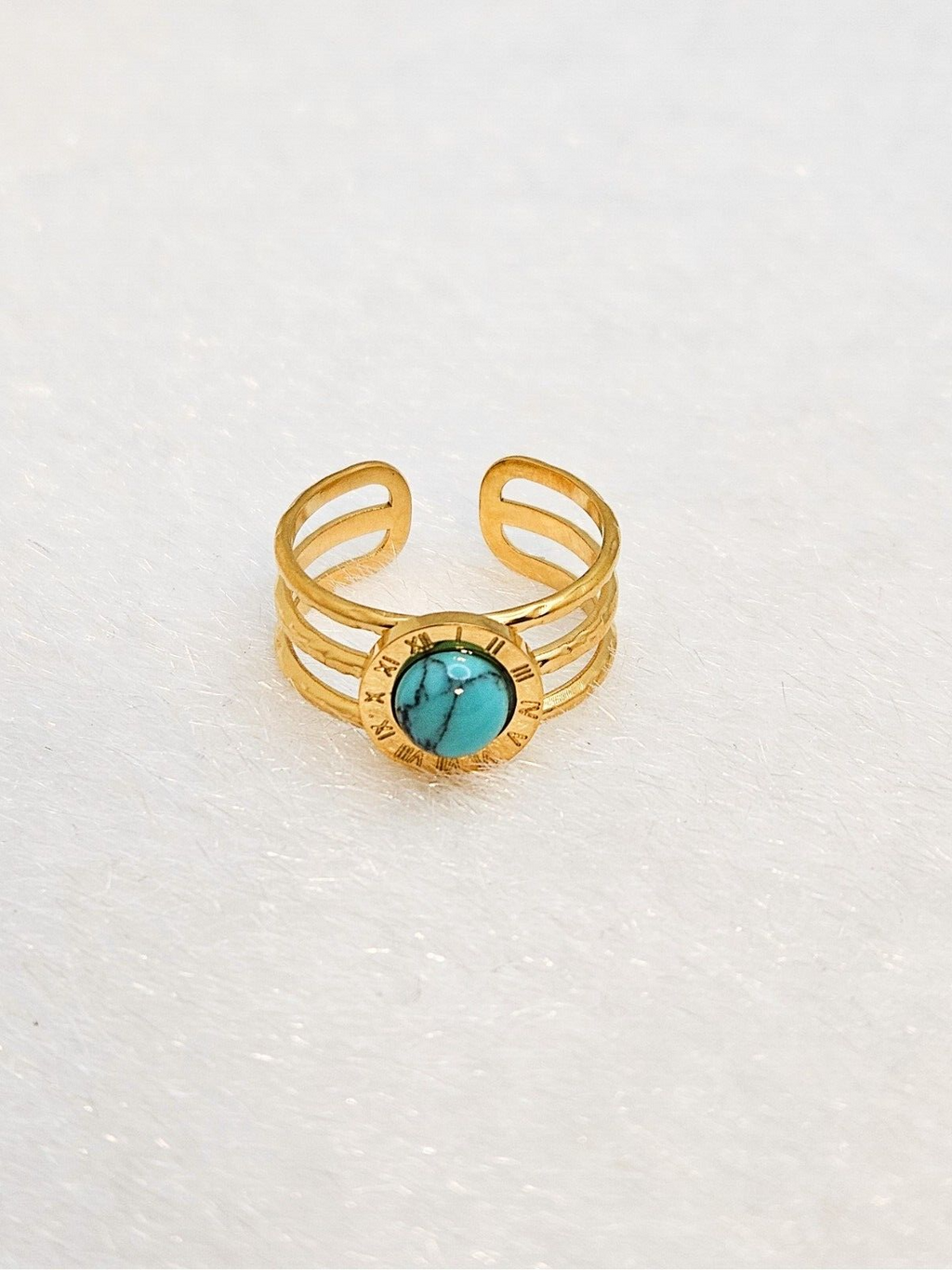 18K Gold Plated Adjustable Three Layer Roman Ring, Turquoise Open Ring for Women2
