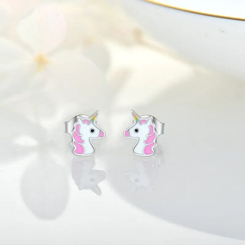 925 Sterling Silver Cute Enamel Unicorn Stud Earrings2