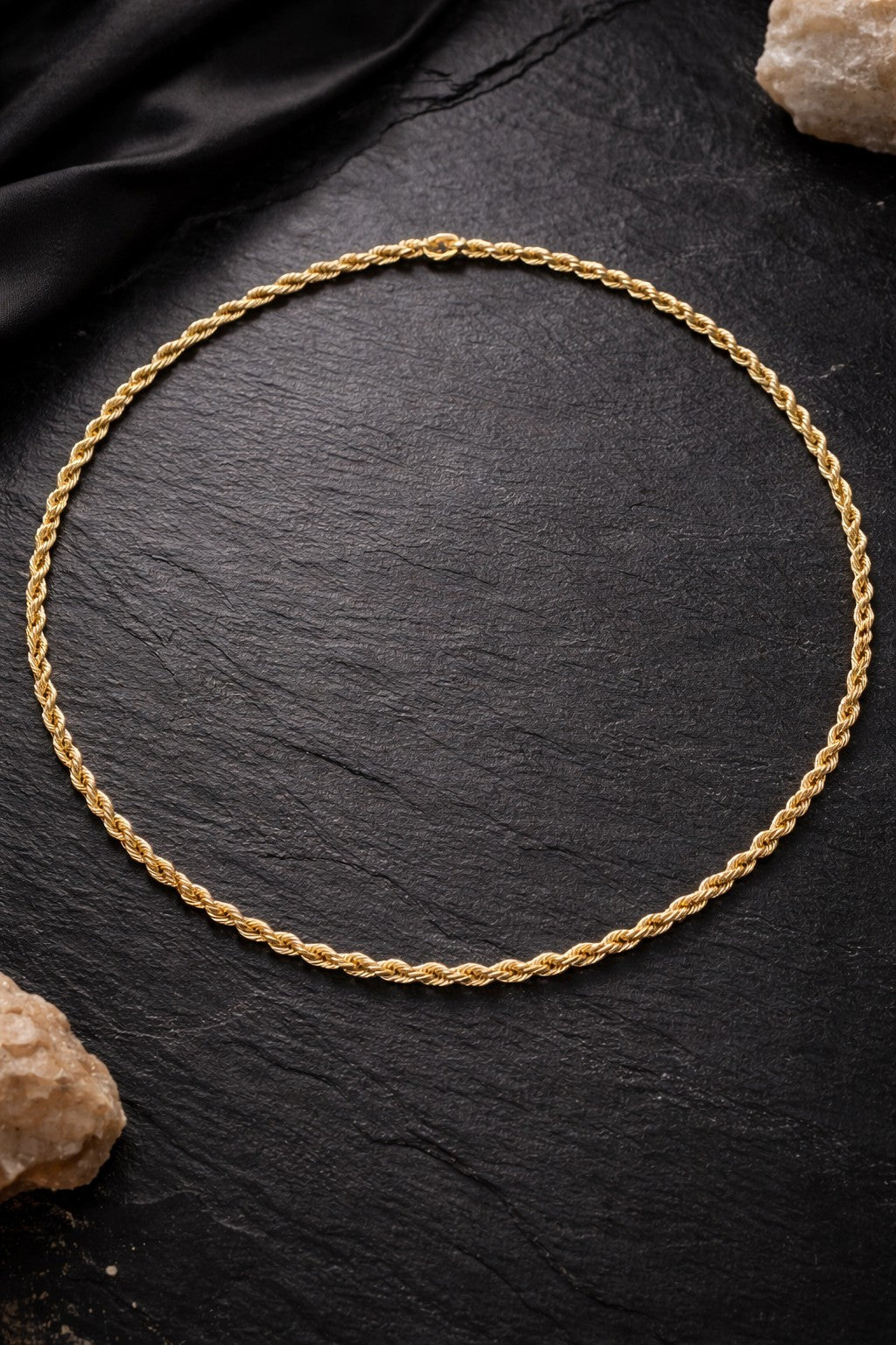 Men’s 18K Gold Plated Rope Chain Necklace Brass 3mm x 50cm (20in)1