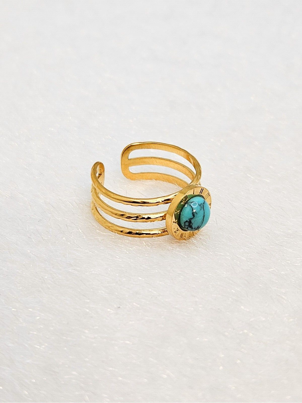 18K Gold Plated Adjustable Three Layer Roman Ring, Turquoise Open Ring for Women1