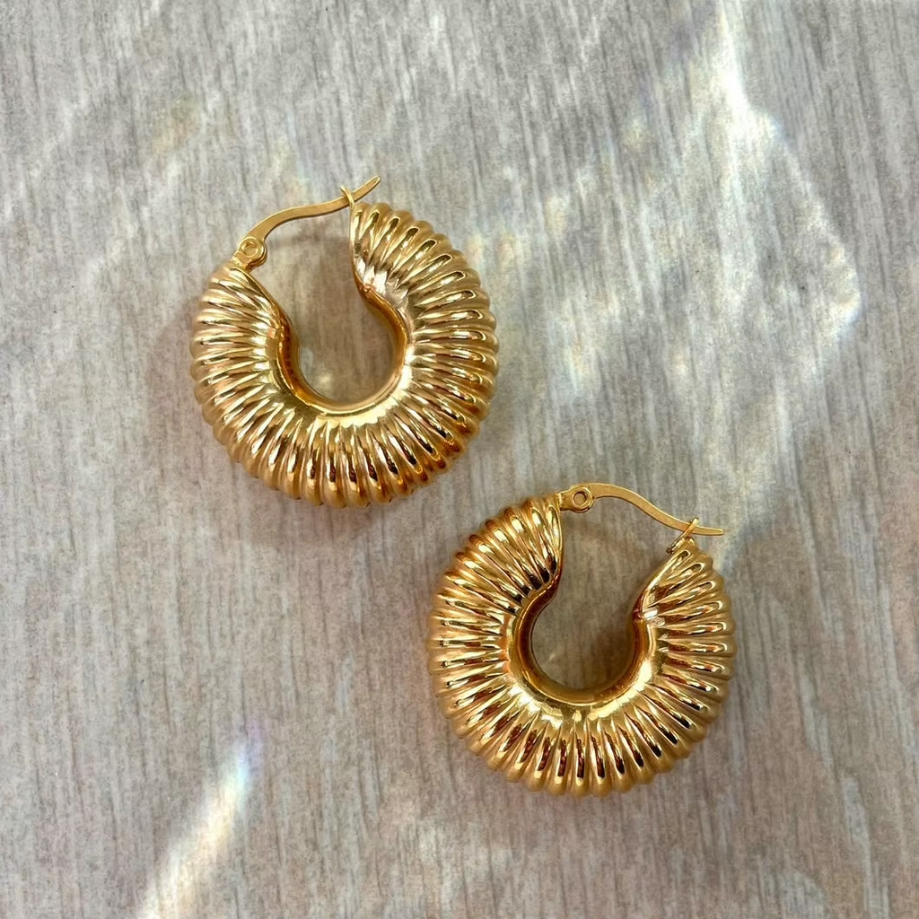 18K Gold Plated Stainless Steel Statement Chunky Spiral Hoop Earrings for Women2