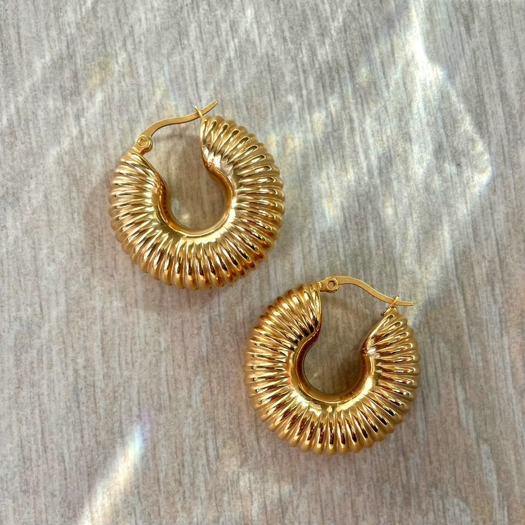 18K Gold Plated Stainless Steel Statement Chunky Spiral Hoop Earrings for Women2