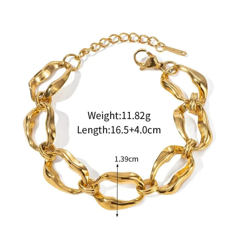 18K Gold Plated Stainless Steel Chunky Link Bracelet Adjustable Women2