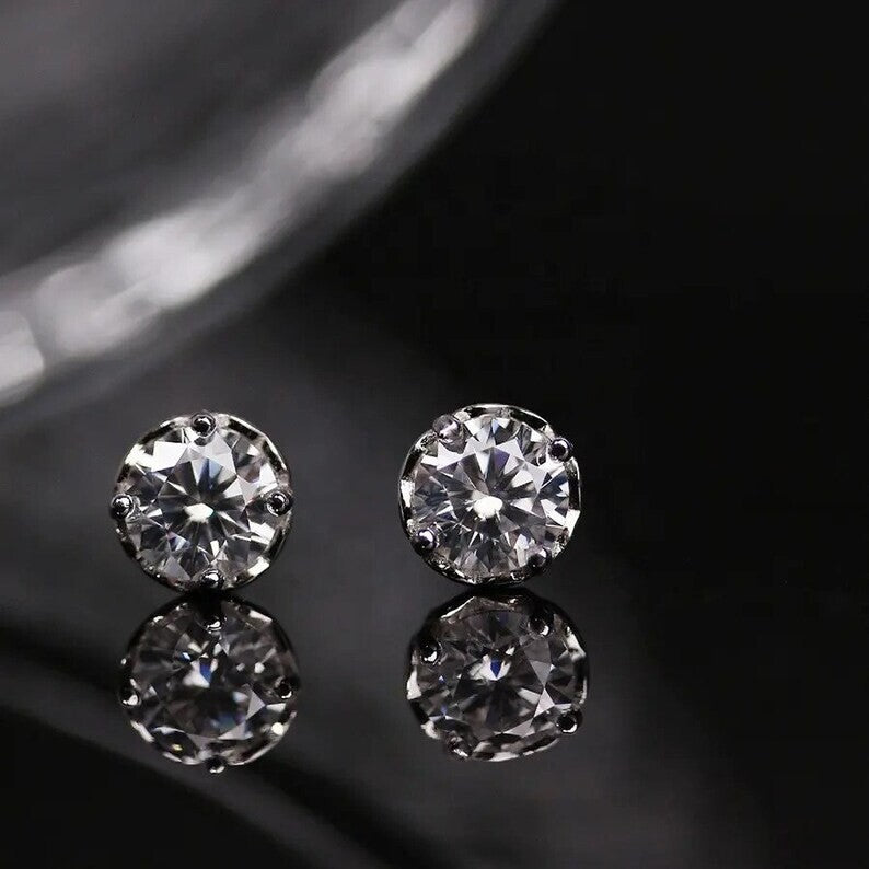 18k Gold Plated Sterling Silver Moissanite Round Stud Earrings2