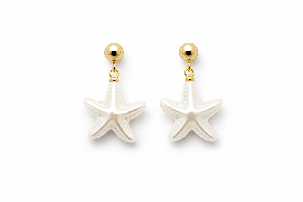 18K Gold Plated Starfish Jewelry Set Faux Pearl Necklace & Earrings Adjustable2