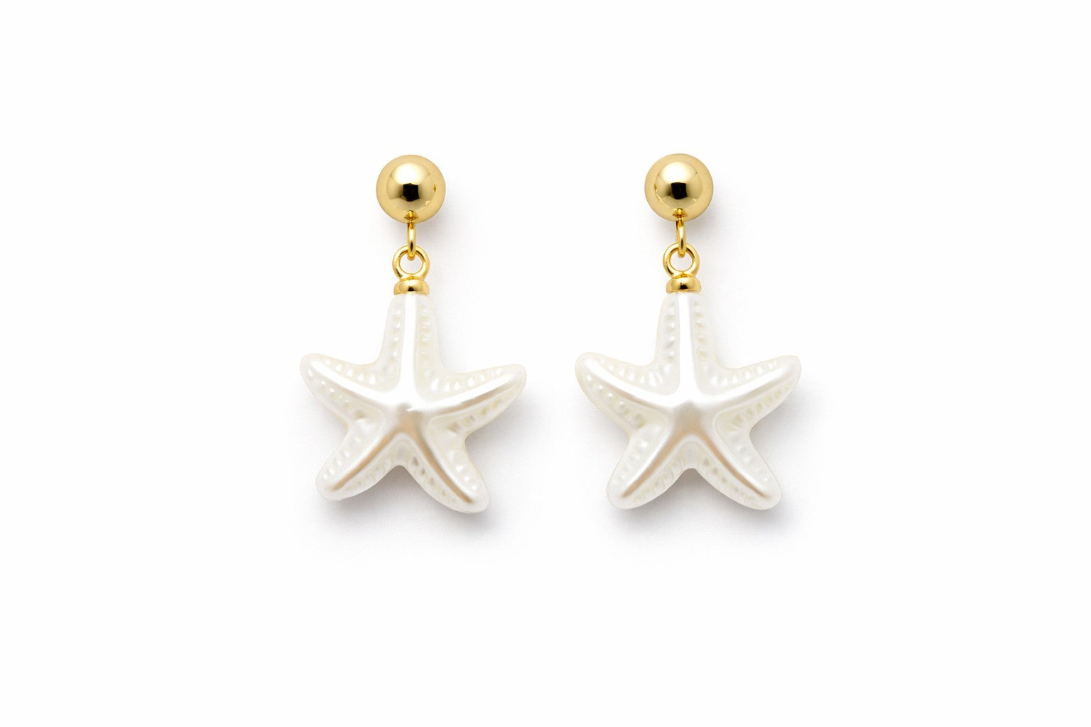 18K Gold Plated Starfish Jewelry Set Faux Pearl Necklace & Earrings Adjustable2