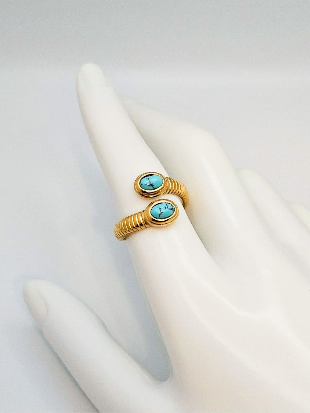 18K Gold Plated Open Turquoise Snake Rings, Adjustable Stainless Steel Jewelry3