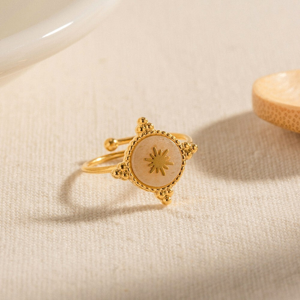18K Gold Plated Stainless Steel Inlaid Starlight, Adjustable Open Ring0