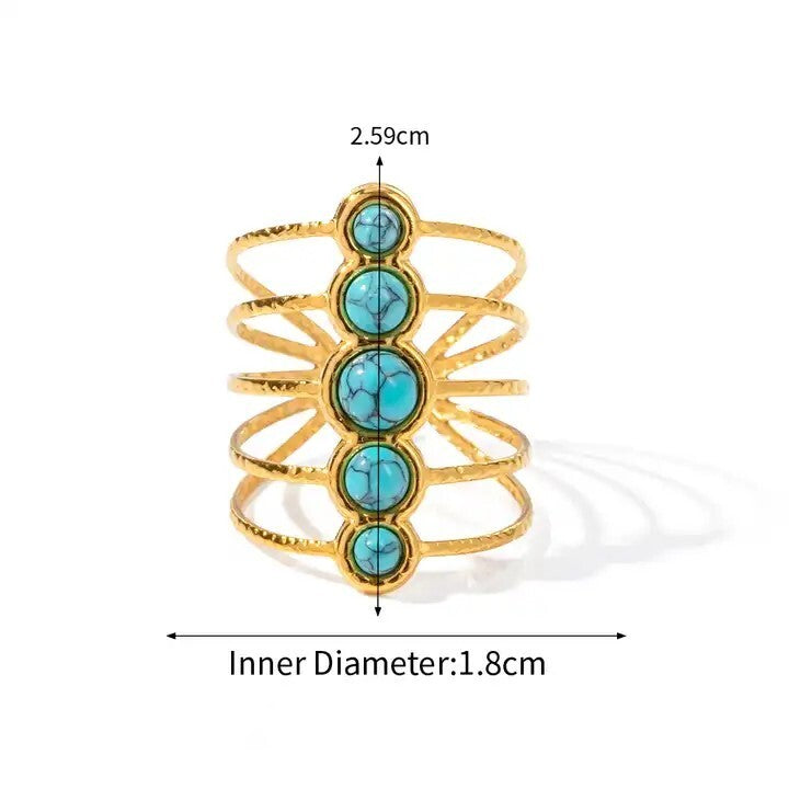 18K Gold Plated Multi Layer Open Turquoise Adjustable Ring, Classic Design5