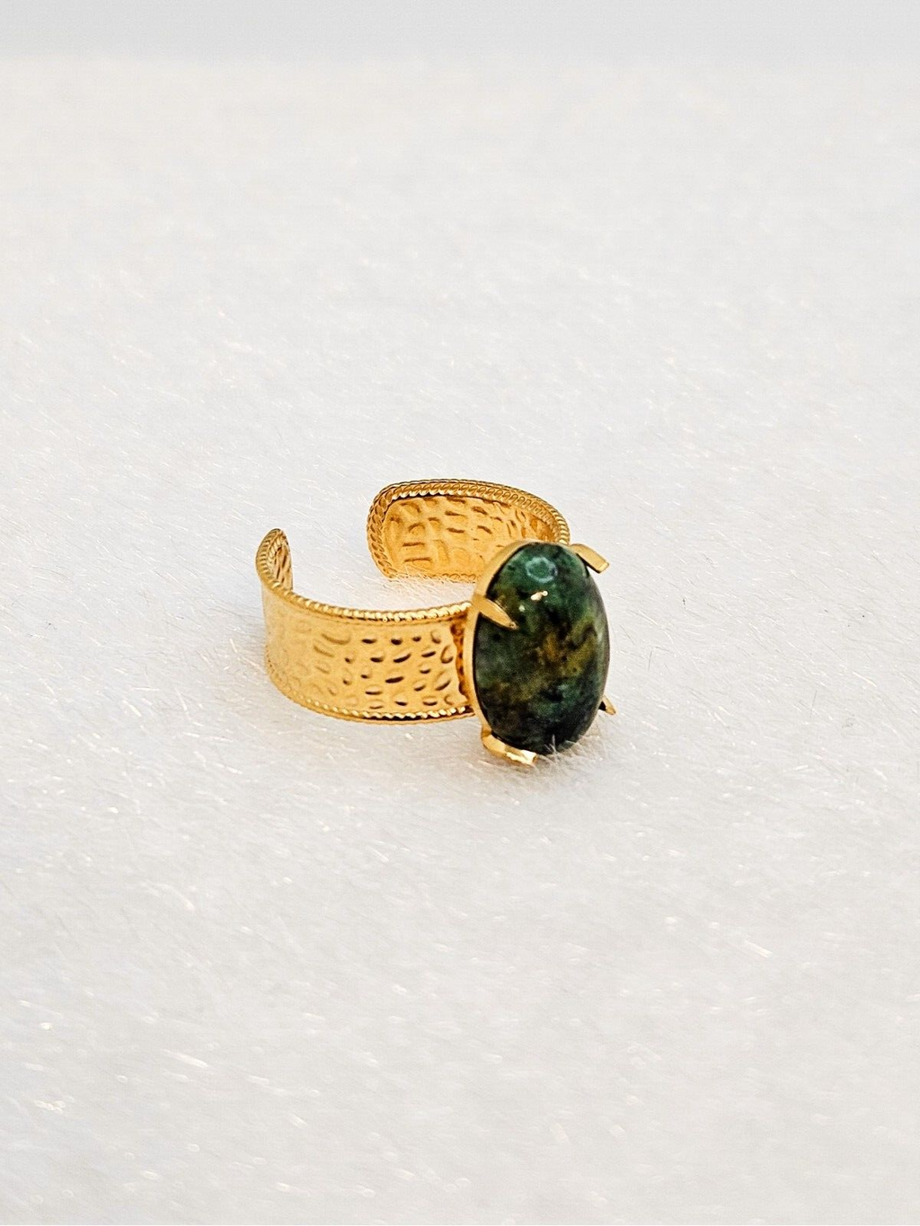 18K Gold Plated Rare African Turquoise Open Adjustable Ring, Stainless Steel.1