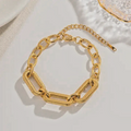 18K Gold Plated Stainless Steel Paper Clip Bracelet Chunky Chain for Women0
