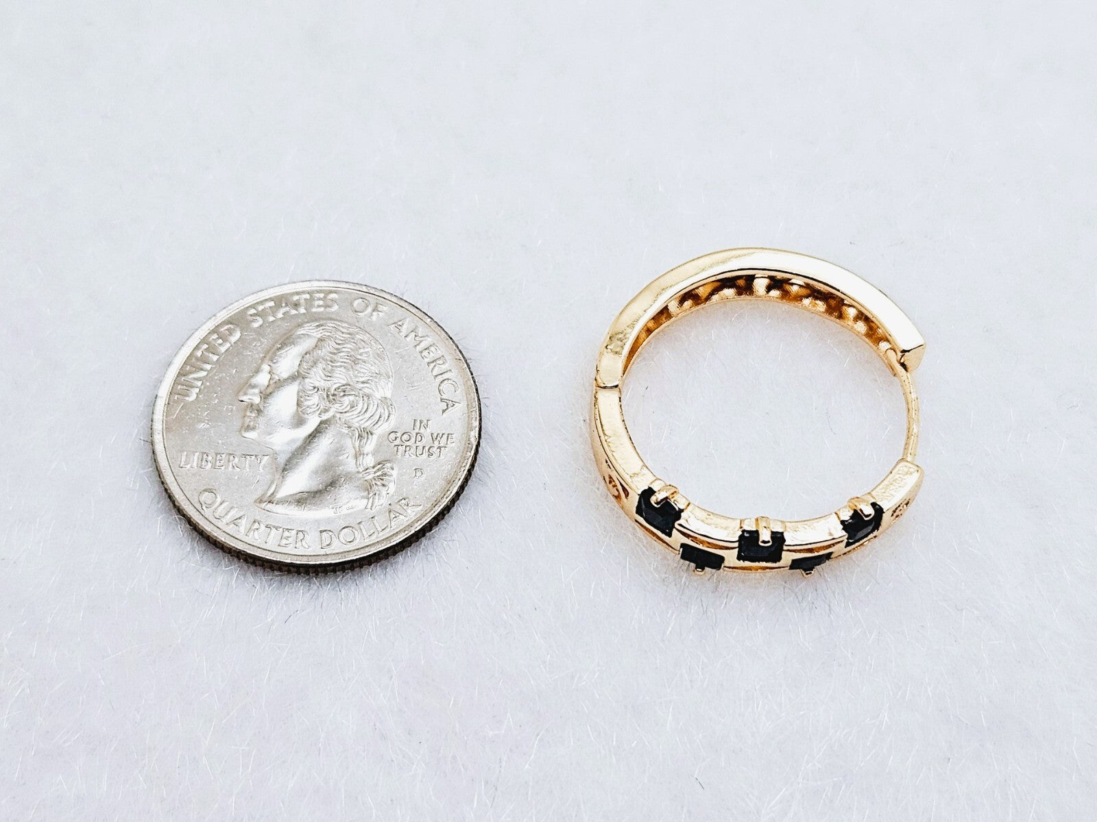 18K Gold Plated Emerald Cut Hoop Earrings with Black Cubic Zirconia2