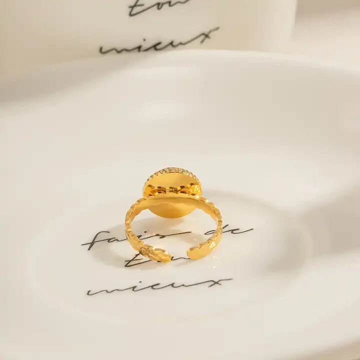 18K Gold Plated Turquoise Open Ring, Stainless Steel Adjustable Design for Women1