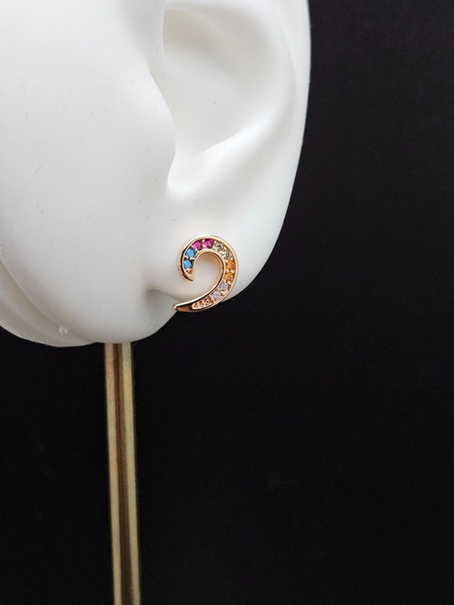 Modern Design 18K Gold Plated Brass Cubic Zirconia Multi-Color Stud Earrings1