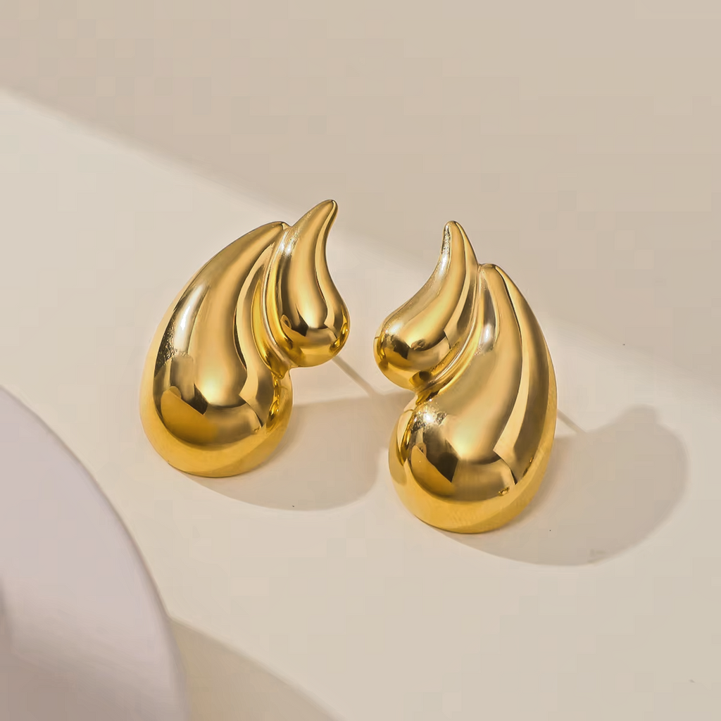 18K Gold Plated Stainless Steel Double Teardrop Exaggerated Style Stud Earrings1