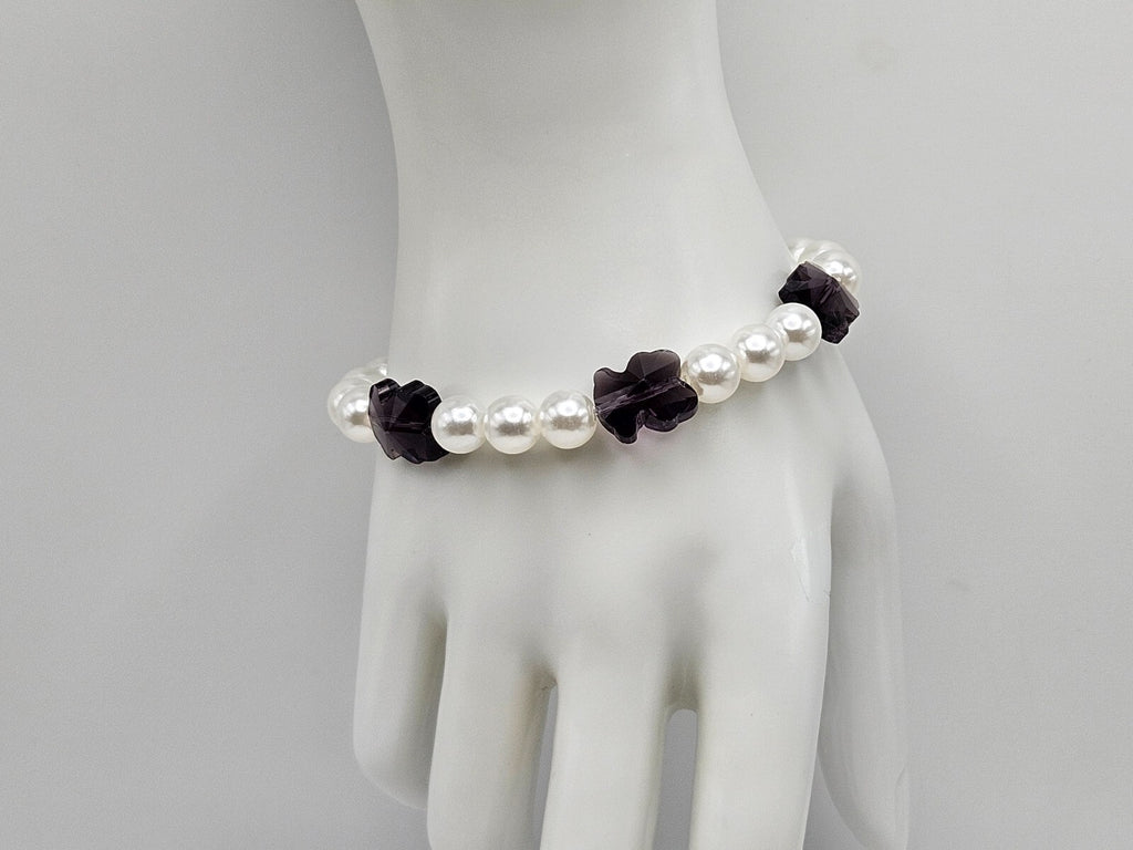 Dark Purple Acrylic Flower Bead Bracelet Faux Pearls 18K Gold Plated Jewelry2