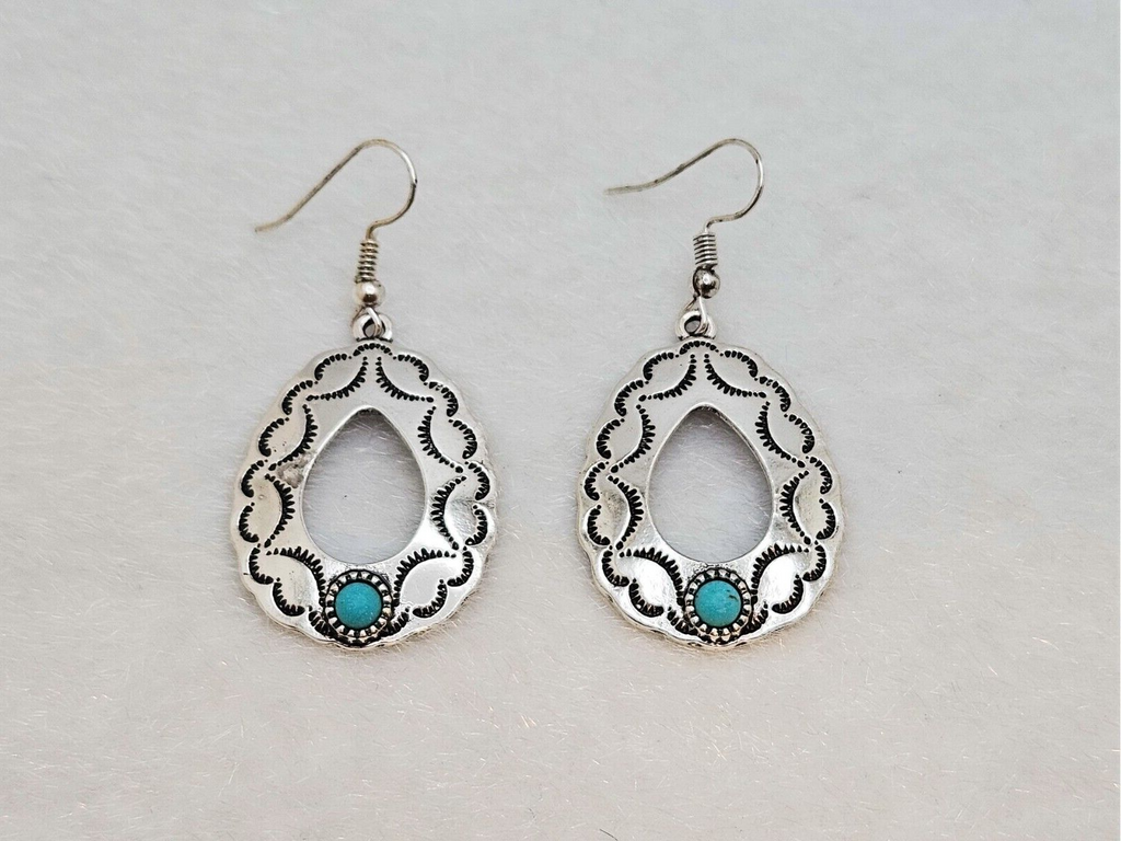 Silver Plated Boho Chic Drop Earrings, Turquoise Statement Earrings for Women2