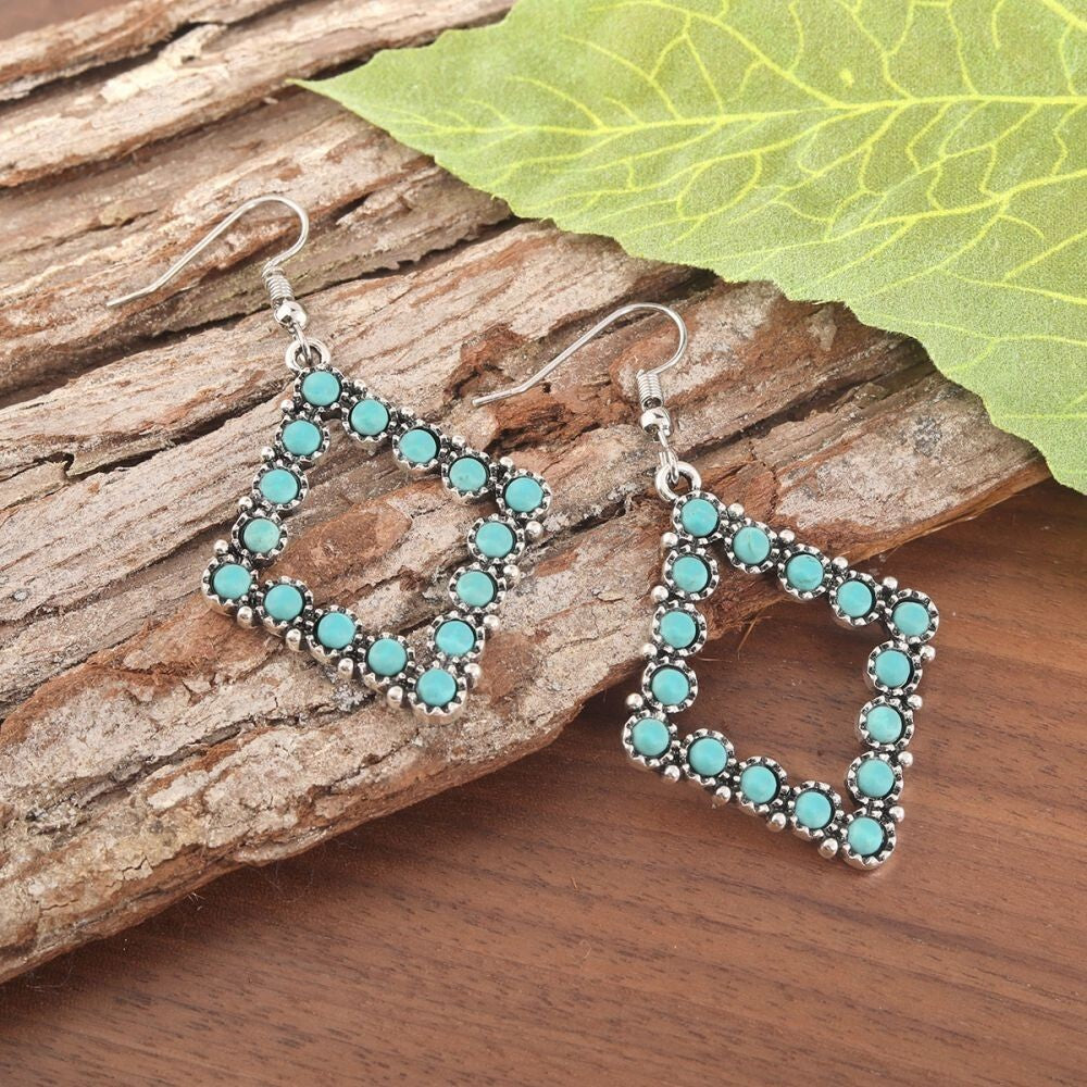 Silver Plated Drop Turquoise Earrings Statement Bohemian Jewelry for Women5
