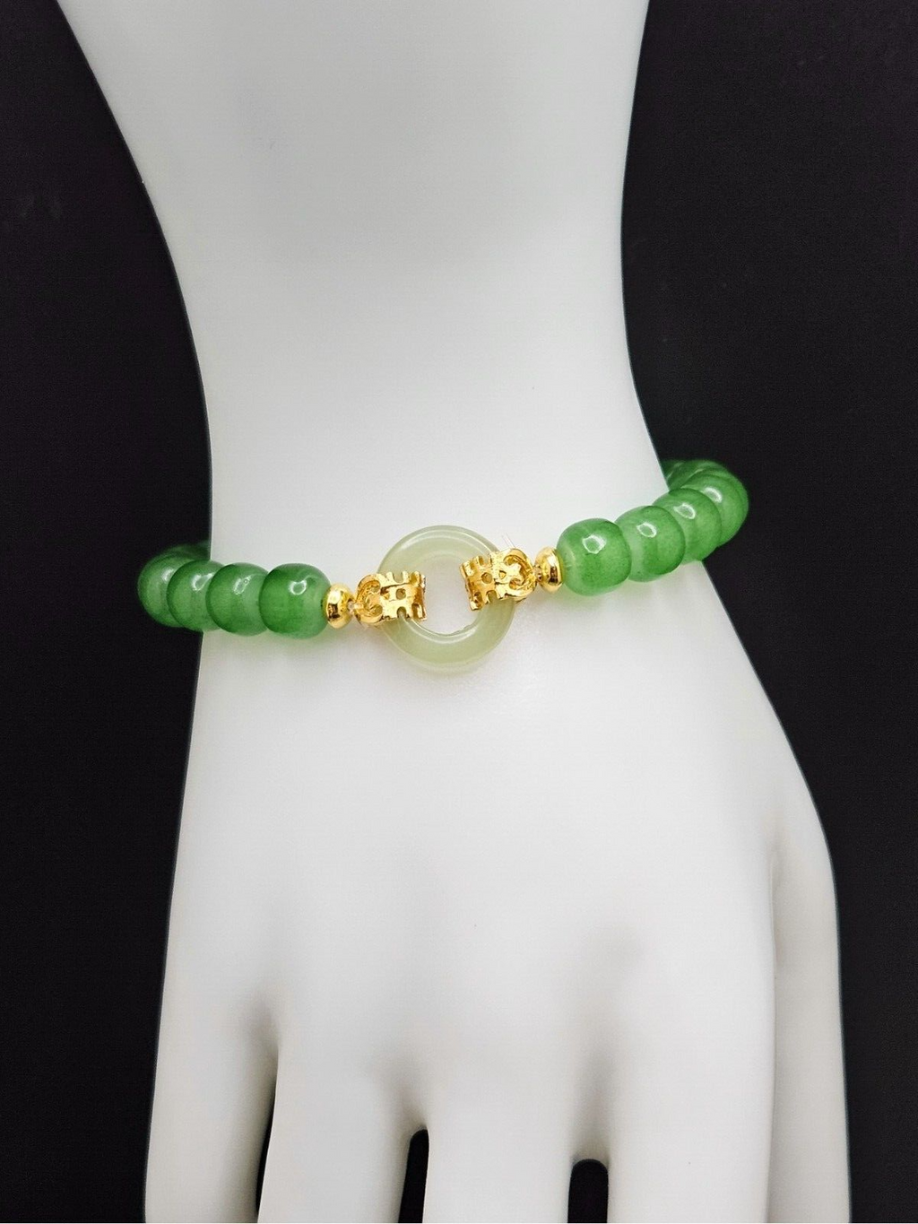 Natural Hetian Jade Beaded Bracelet, Elastic Bracelet for Women3
