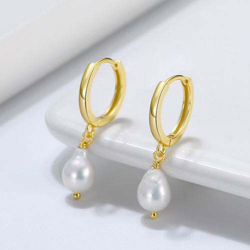 14K Gold Plated Drop Hoop, Cultured Freshwater Pearls Earrings1