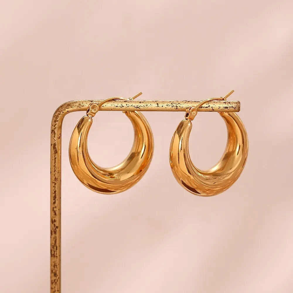 18K Gold Plated Stainless Steel Classic Smooth Thick Hoop Earrings for Women1