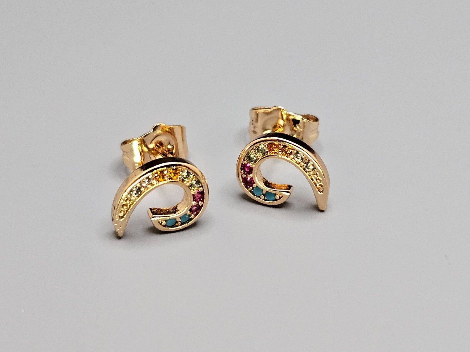 Modern Design 18K Gold Plated Brass Cubic Zirconia Multi-Color Stud Earrings0