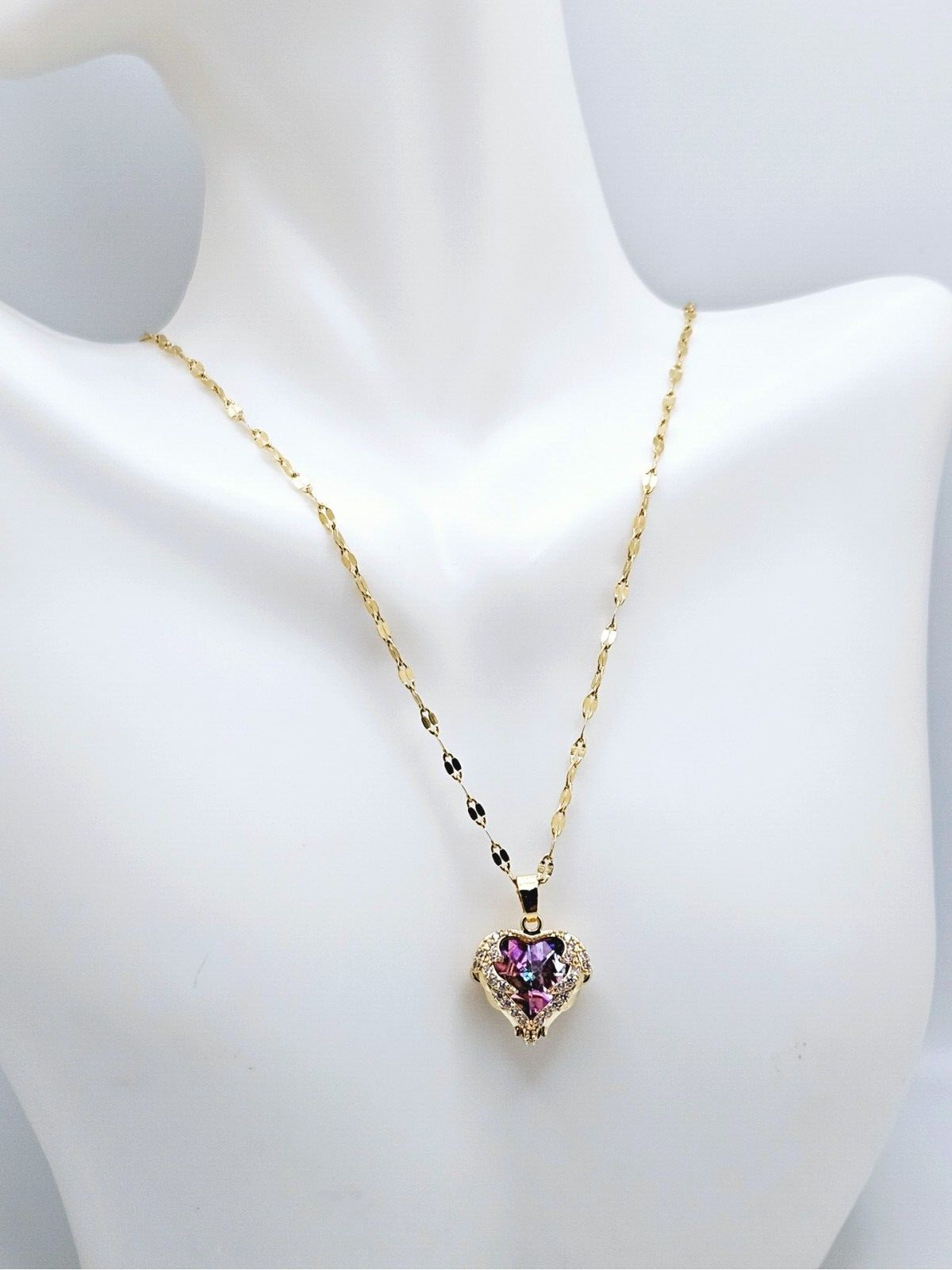 18K Gold Plated Stainless Steel Colorful Heart Crystal For women Girls3