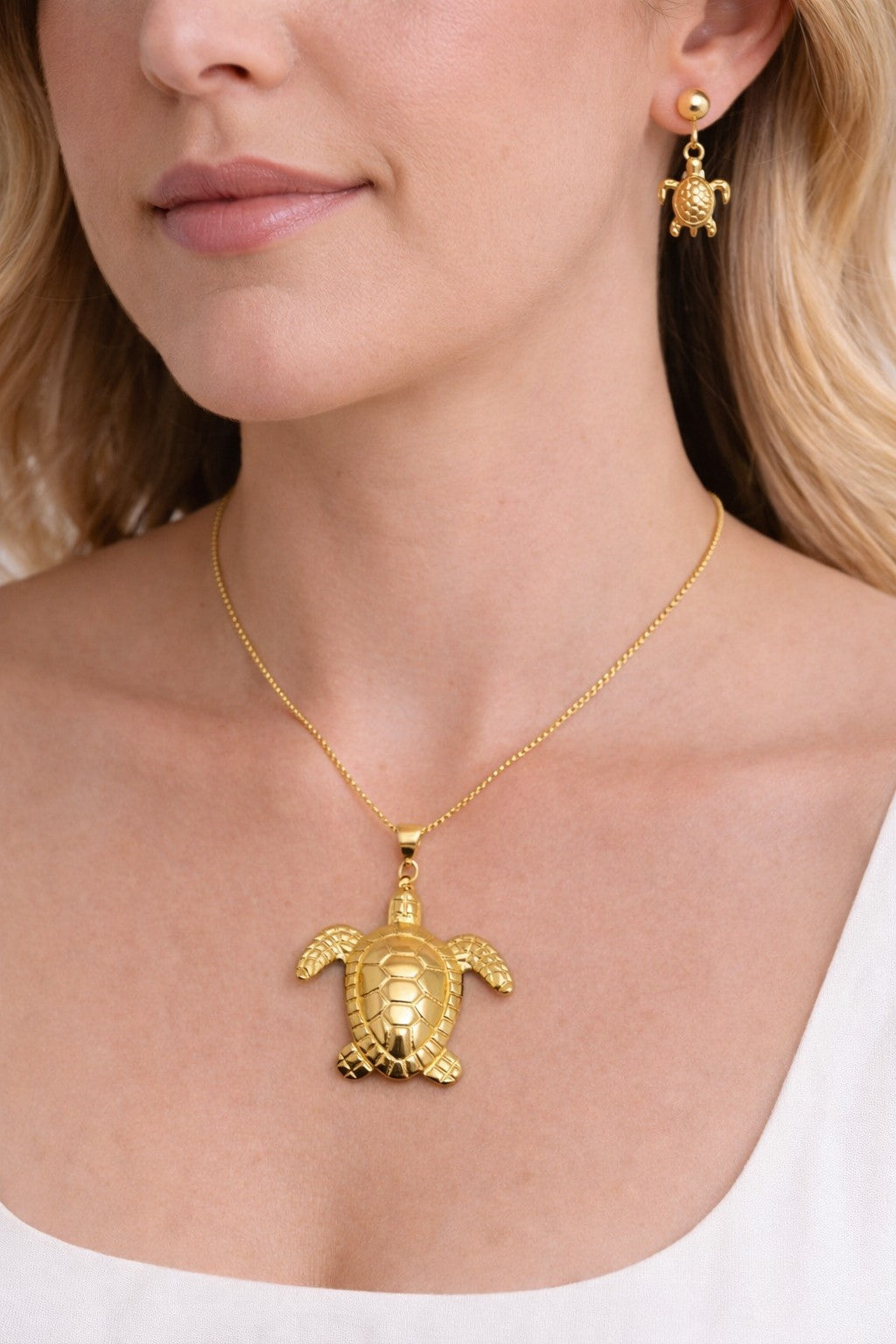 18K Gold Plated Turtle Earrings & Chunky Pendant Necklace Jewelry Set for Women4