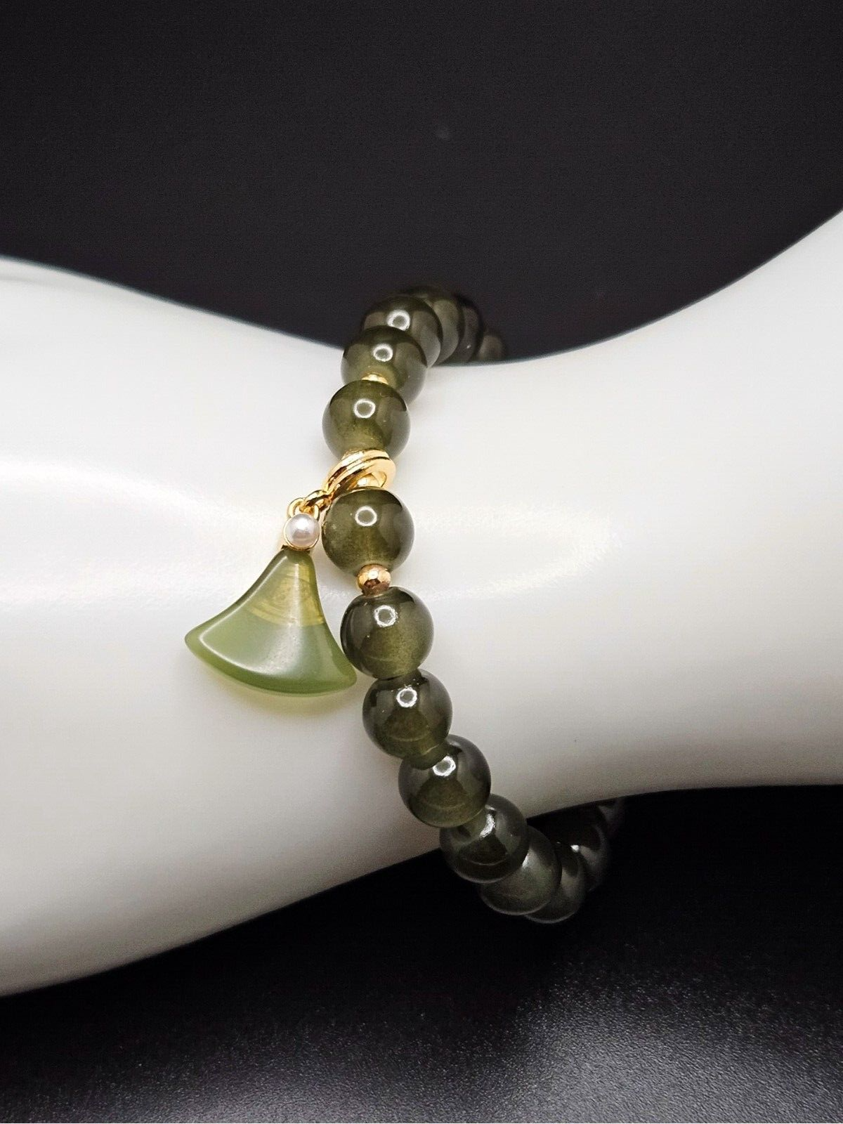 Jade Beaded Bracelets, Green Dangle Charm, For Women2