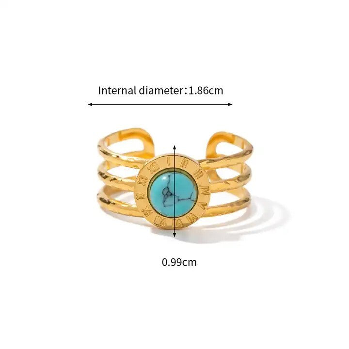 18K Gold Plated Adjustable Three Layer Roman Ring, Turquoise Open Ring for Women4
