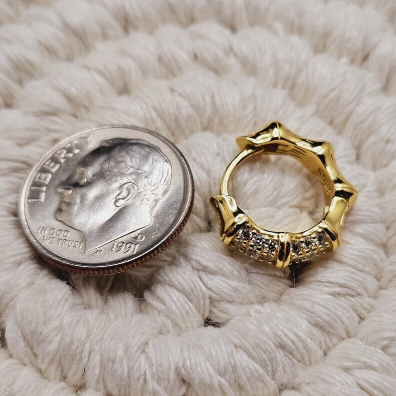 14K Gold Vermeil Design Hoop Earrings with Cubic Zirconia Accents for Women5