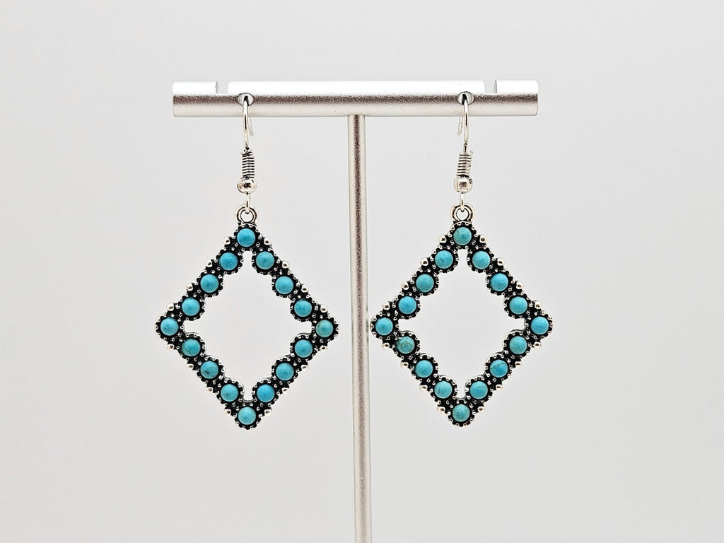 Silver Plated Drop Turquoise Earrings Statement Bohemian Jewelry for Women0