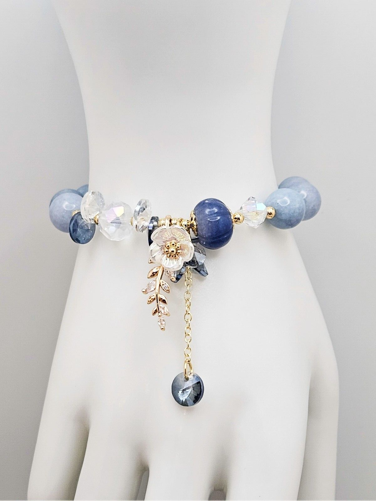 Color Stone Flower Leaf Pendant Crystal Bracelet, Cute Beads for Women & Girls4
