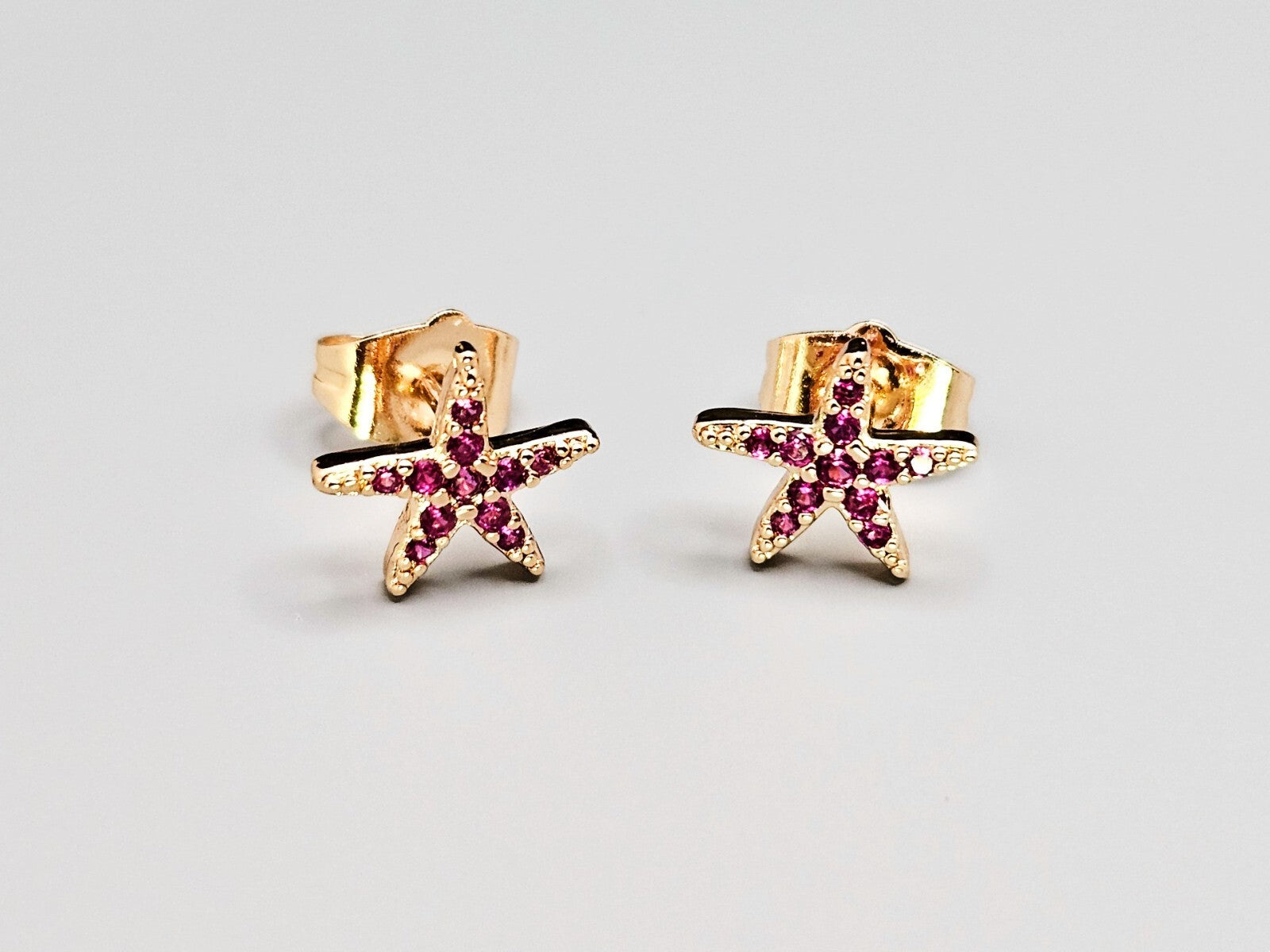 Starfish Stud Earrings, 18K Gold Plated Brass Studs, Garnet Stud Earrings0