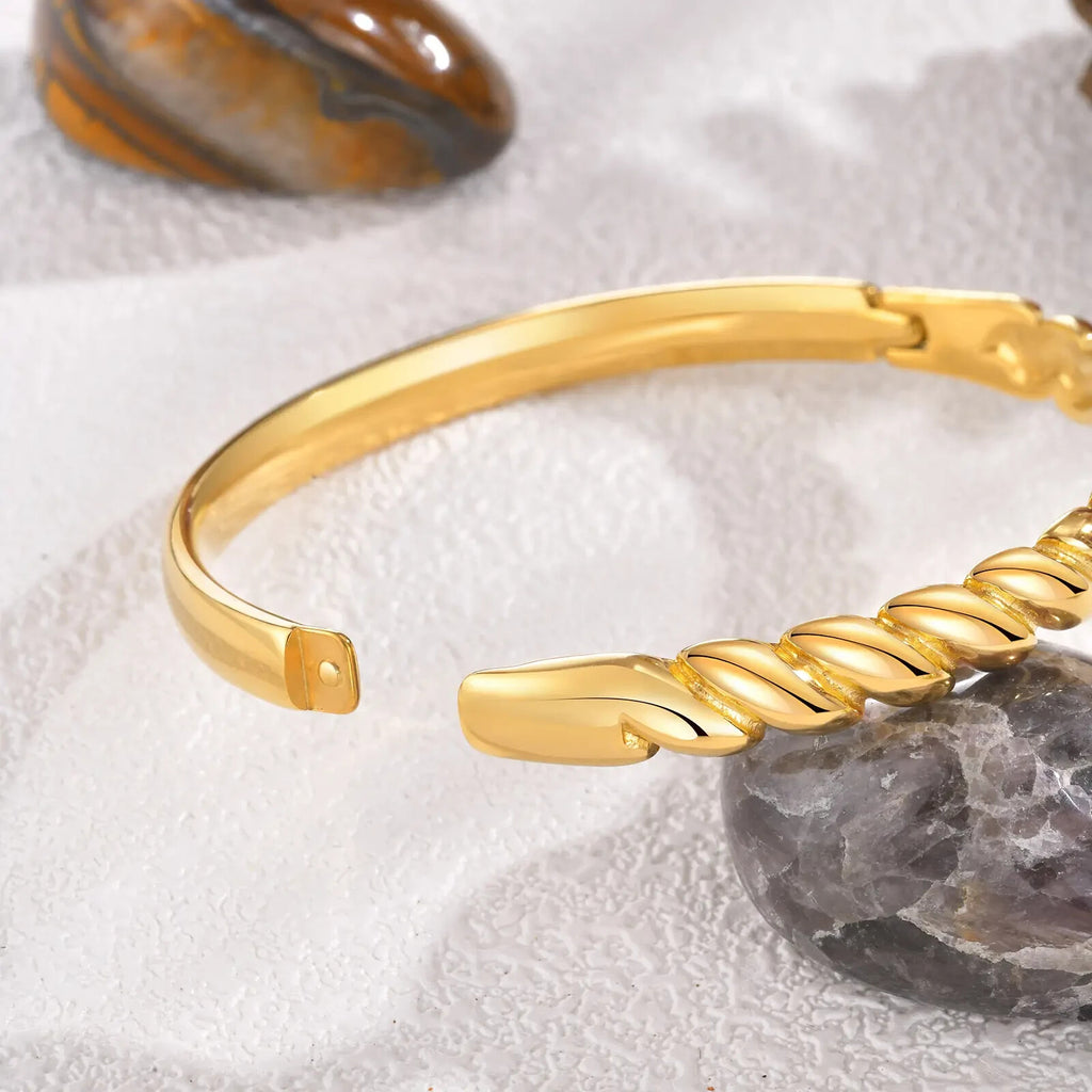 18K Gold Plated Stainless Steel Twist Bangle Bracelet for Women – Elegant Cuff2