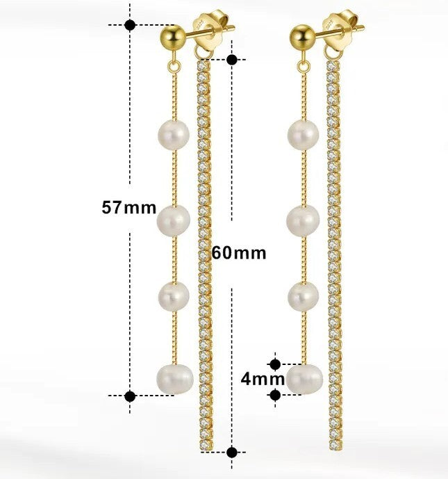 14K Gold Plated Cubic Zirconia, Baroque Freshwater Pearls Stud Drop Earrings5