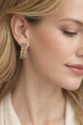 18K Gold Hoop Design Earrings Multi-Color Cubic Zirconia for Women0