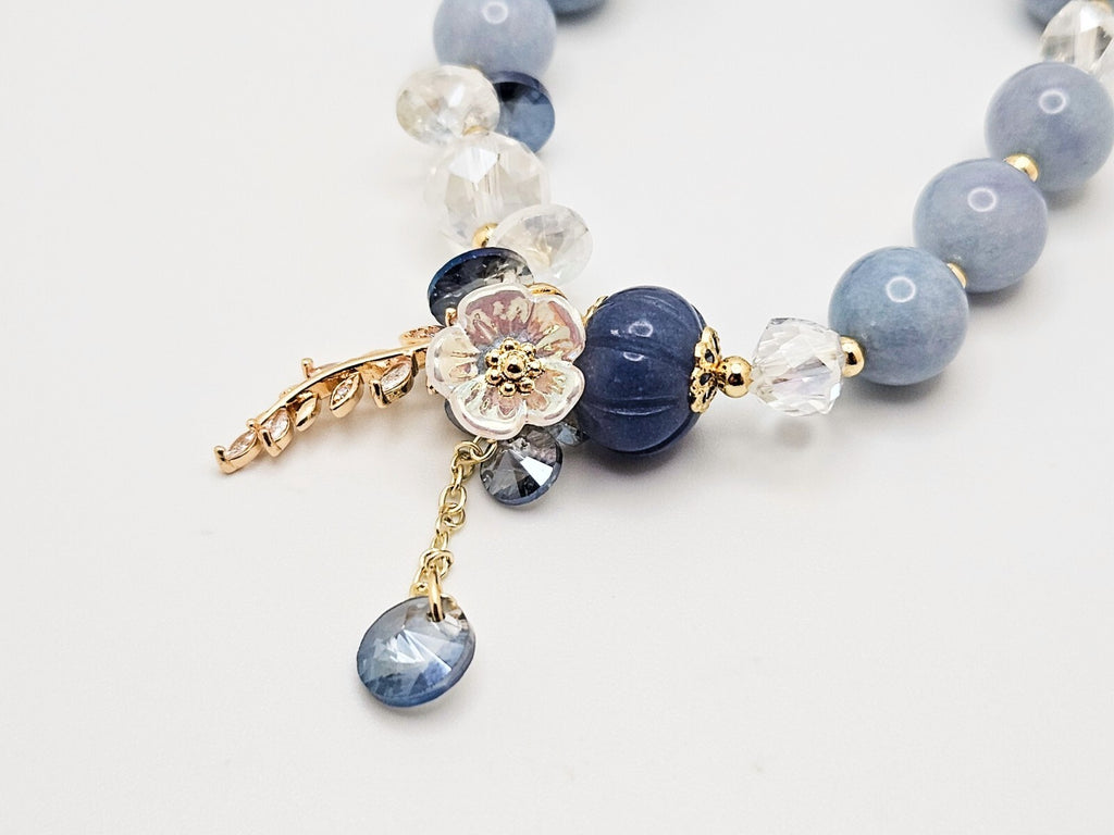 Color Stone Flower Leaf Pendant Crystal Bracelet, Cute Beads for Women & Girls2