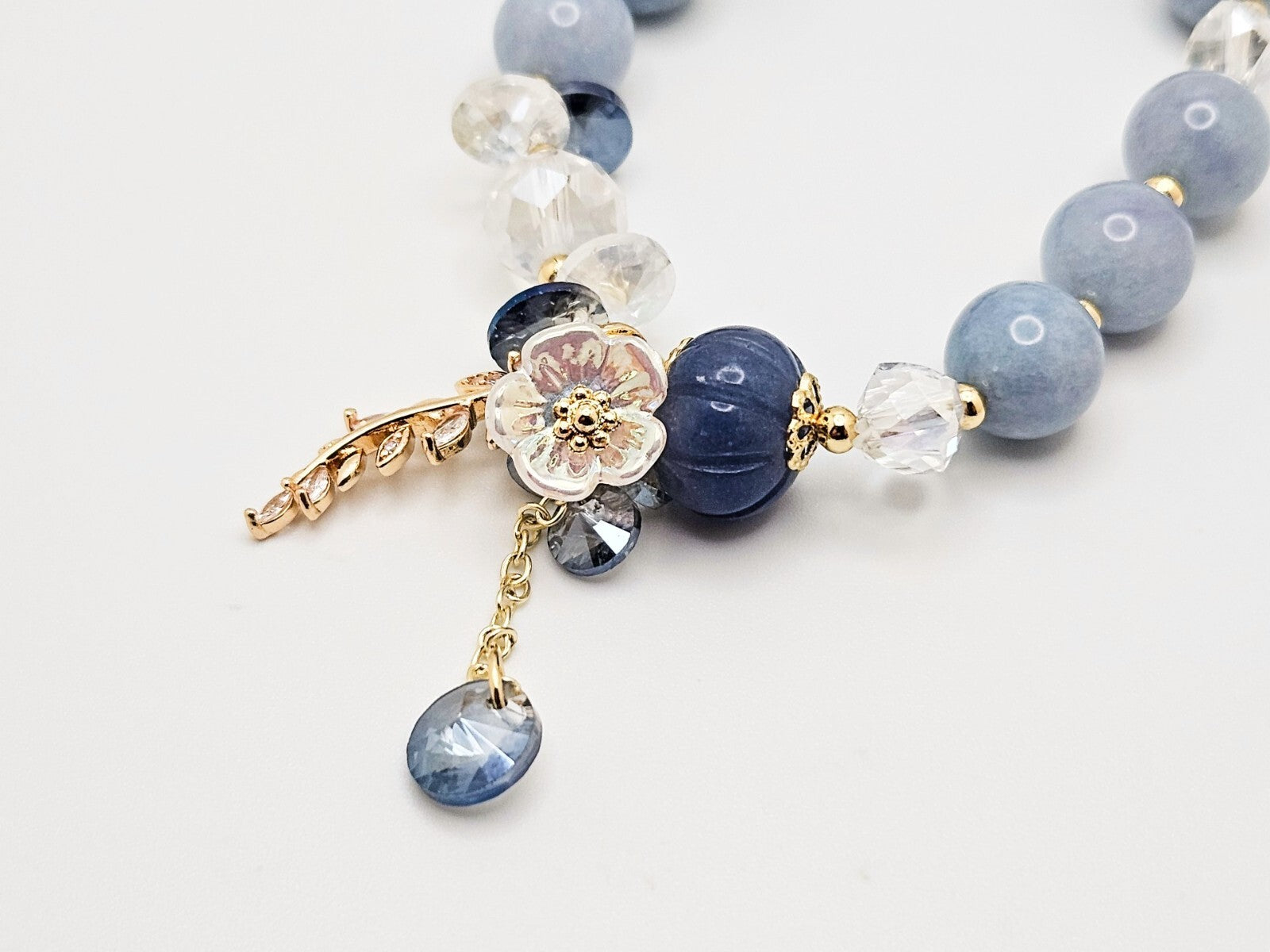 Color Stone Flower Leaf Pendant Crystal Bracelet, Cute Beads for Women & Girls2