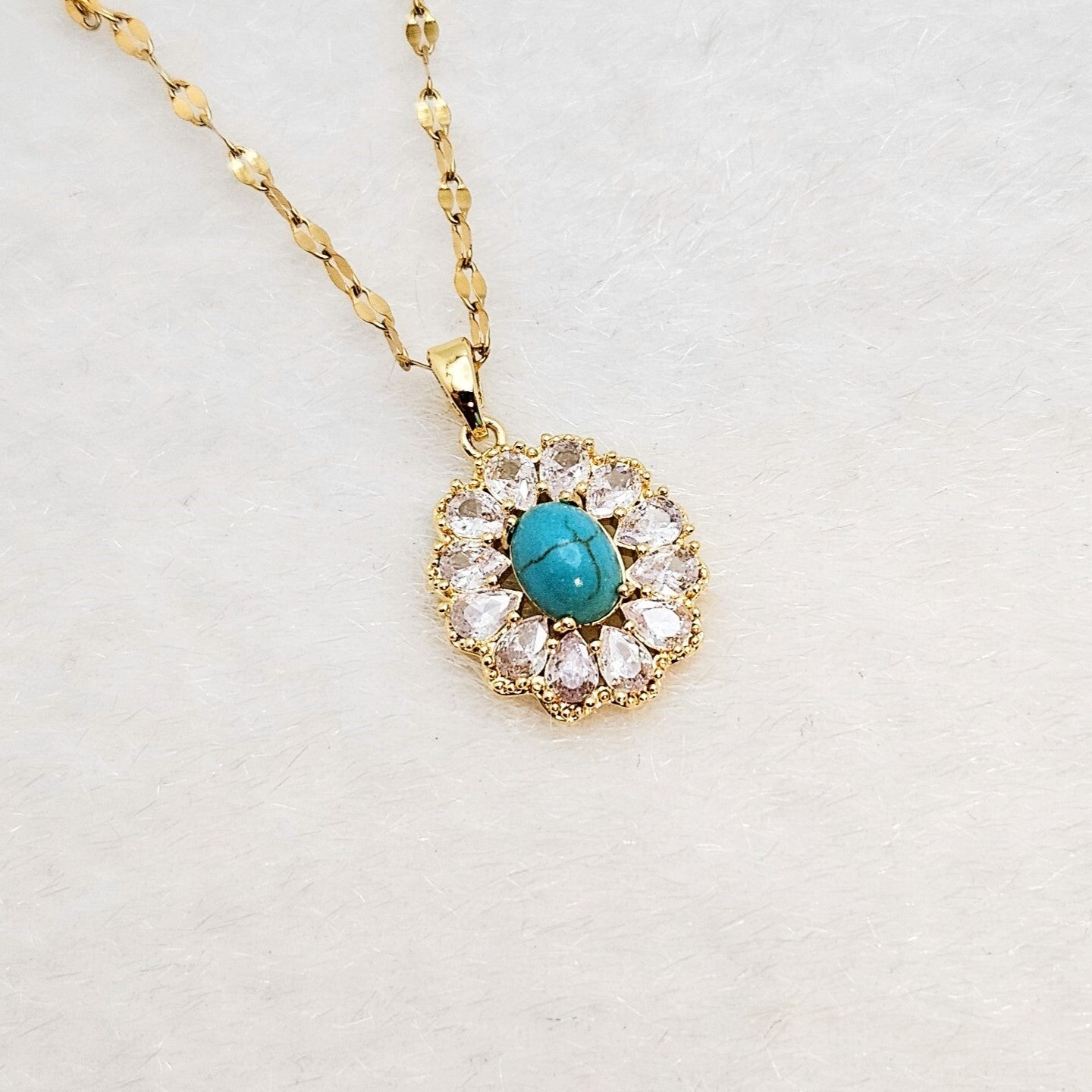 18K Gold Plated Oval Turquoise Pendant Necklace with Dazzling Cubic Zirconia1